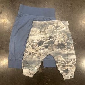 Lot of two Molo baby joggers - Sammy blue joggers and Solom cloud print joggers